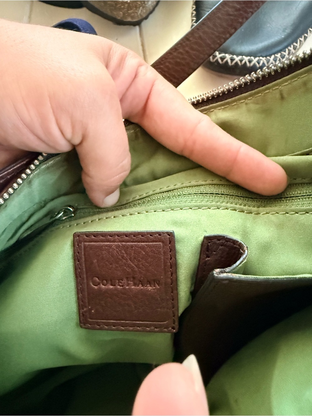 Cole Haan Two-Tone Brown Suede and Leather Shoulder Bag - Picture 5 of 9